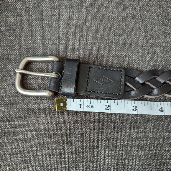 Very Dark Brown Fossil Braided Unisex Leather Belt - Picture 6 of 8